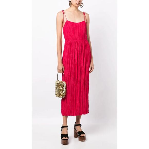 Ulla Johnson Dresses & Skirts - Ulla Johnson Orla Tie Shoulder Plissé Red Pleated Midi Dress 6 Small